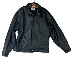 Pepsi Leather Jacket Mens L Bomber Fit Black VTG 90s Streetwear Genuine Leather